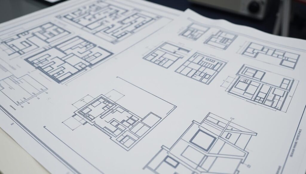 Civil drawings showing architectural and structural details of a building project
