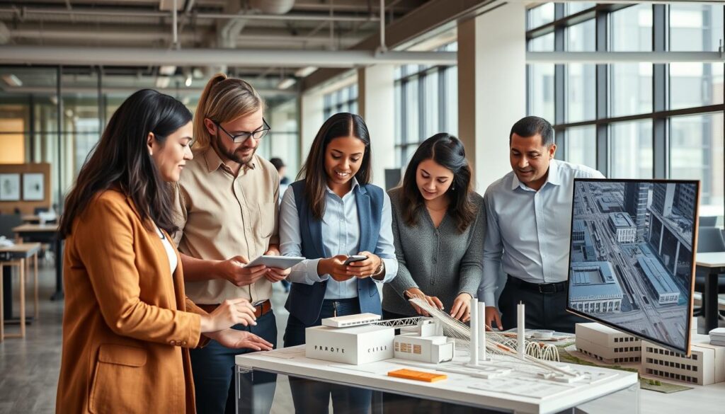 Diverse team of civil engineers collaborating on a global infrastructure project Diverse team of civil engineers collaborating on a global infrastructure project