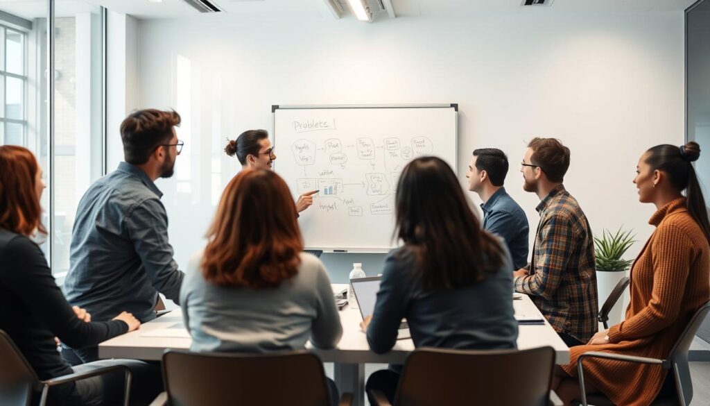 Project engineer leading a diverse team meeting and resolving conflicts Project engineer leading a diverse team meeting and resolving conflicts