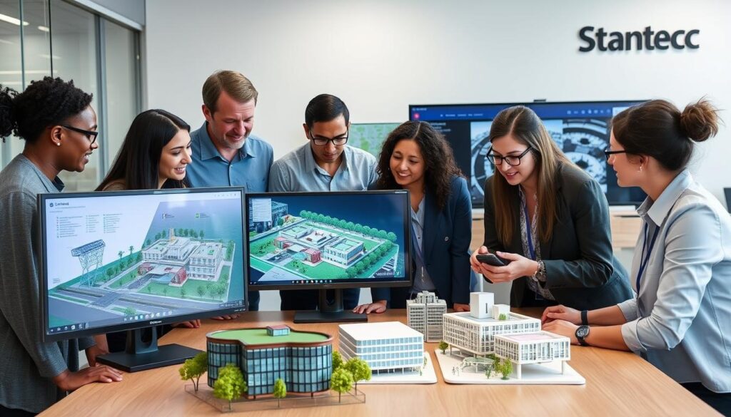 Stantec engineers collaborating on sustainable infrastructure designs Stantec engineers collaborating on sustainable infrastructure designs