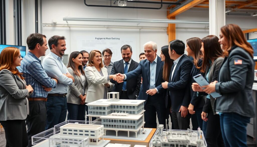 Successful completion of an engineering project with team celebrating achievement Successful completion of an engineering project with team celebrating achievement