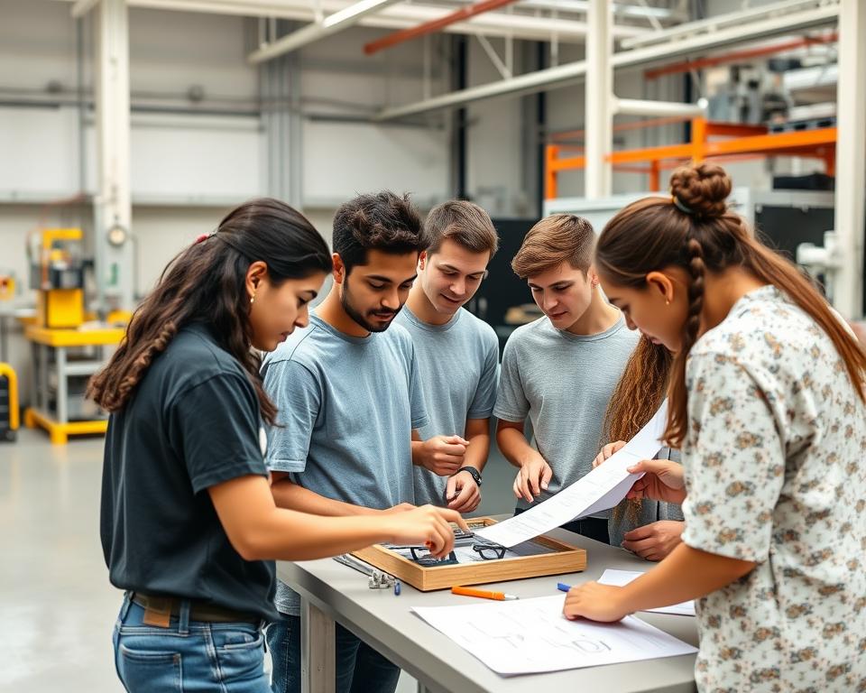 Summer engineering trainees working on a project applying principles of engineering