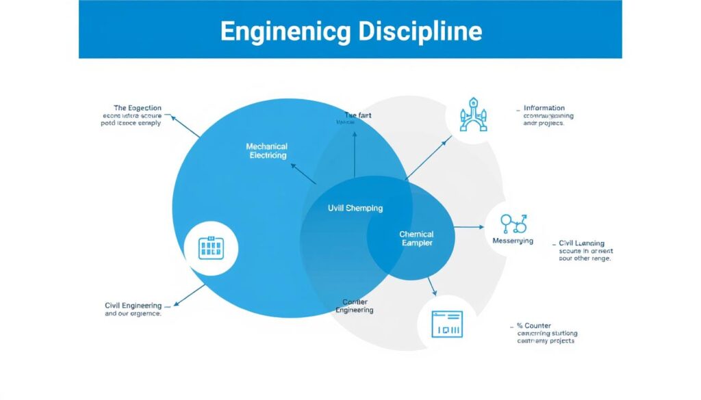 Visual representation of how different engineering disciplines intersect and collaborate on complex projects, showing engineering disciplines and engineered products integration Visual representation of how different engineering disciplines intersect and collaborate on complex projects, showing engineering disciplines and engineered products integration