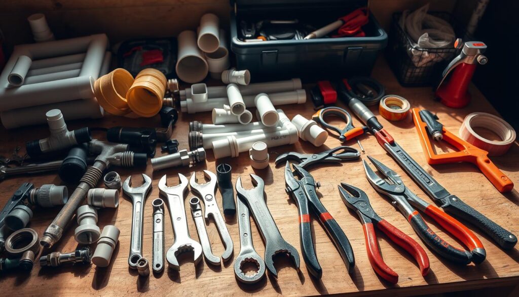 plumbing tools and pipes