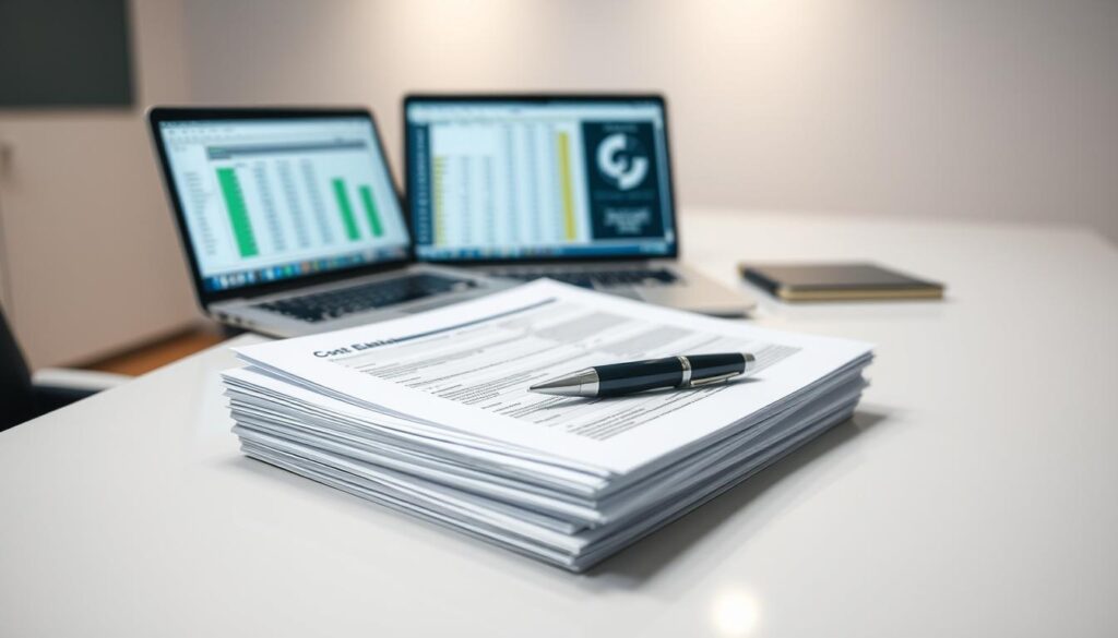 A clean, well-organized set of cost estimation guidelines, presented on a sleek, modern desk with a neutral color palette. In the foreground, a stack of neatly organized documents and a pen resting on top, conveying a sense of professionalism and attention to detail. In the middle ground, a laptop displays a digital spreadsheet, hinting at the analytical nature of the task. The background features a minimalist, office-like setting with subtle lighting, creating a calm and focused atmosphere suitable for the subject matter.