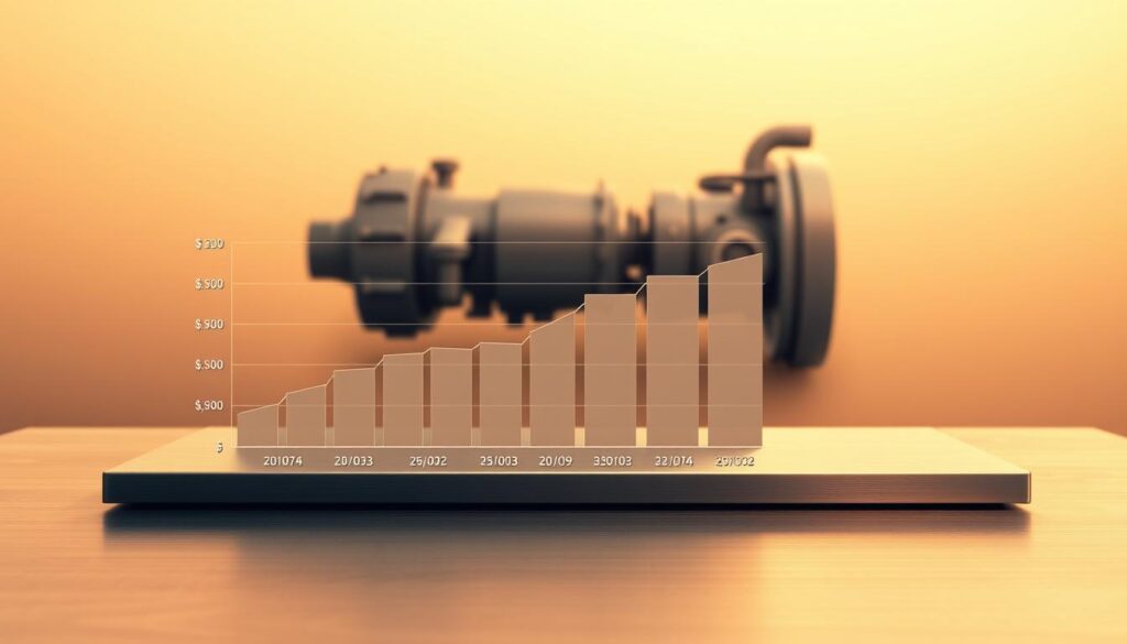 A meticulously crafted chart showcasing the lifecycle costs of a key asset, rendered with a clean, minimalist aesthetic. The foreground features a crisp, data-driven visualization presented on a sleek, brushed metal surface, conveying a sense of precision and professionalism. The middle ground depicts the asset itself, rendered in muted tones to maintain focus on the financial information. The background is a soft, neutral gradient, creating a sense of depth and emphasizing the centrality of the data. Warm, directional lighting casts subtle shadows, adding depth and dimension to the scene. The overall mood is one of analytical clarity, guiding the viewer's attention to the crucial financial insights needed to make informed maintenance decisions.