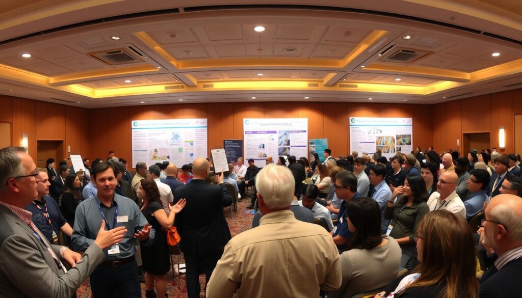 A panoramic view of a bustling engineering conference hall, where advocates for accredited programs passionately discuss their cause. In the foreground, a group of engineers engage in a lively debate, gesturing animatedly as they make their case. The middle ground features a backdrop of informative posters and displays, showcasing the benefits and importance of accredited engineering education. Overhead, warm, diffused lighting casts a professional, authoritative glow, while the background depicts a diverse audience of students, academics, and industry leaders, all intently listening and contemplating the topic at hand. The overall atmosphere conveys a sense of purpose, dedication, and a shared commitment to upholding the highest standards in the engineering field.