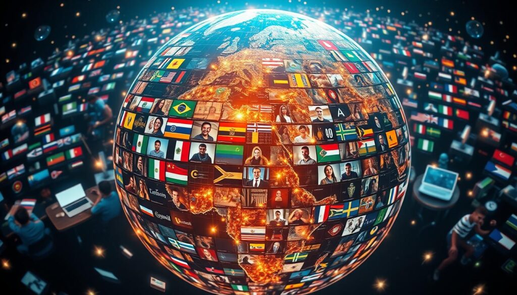 A vast, interconnected globe illuminates a diverse array of educational resources. In the foreground, interactive learning platforms, virtual classrooms, and digital libraries come to life with a vibrant, holistic glow. The middle ground showcases students, teachers, and policymakers collaborating across borders, their faces aglow with the transformative power of knowledge. In the background, a mosaic of national flags and cultural symbols underscore the global reach of educational opportunities. Soft, diffused lighting casts a sense of unity and harmony, while a wide-angle lens captures the breadth and depth of this interconnected educational ecosystem. The overall atmosphere conveys a vision of inclusive, accessible, and empowering global educational resources.