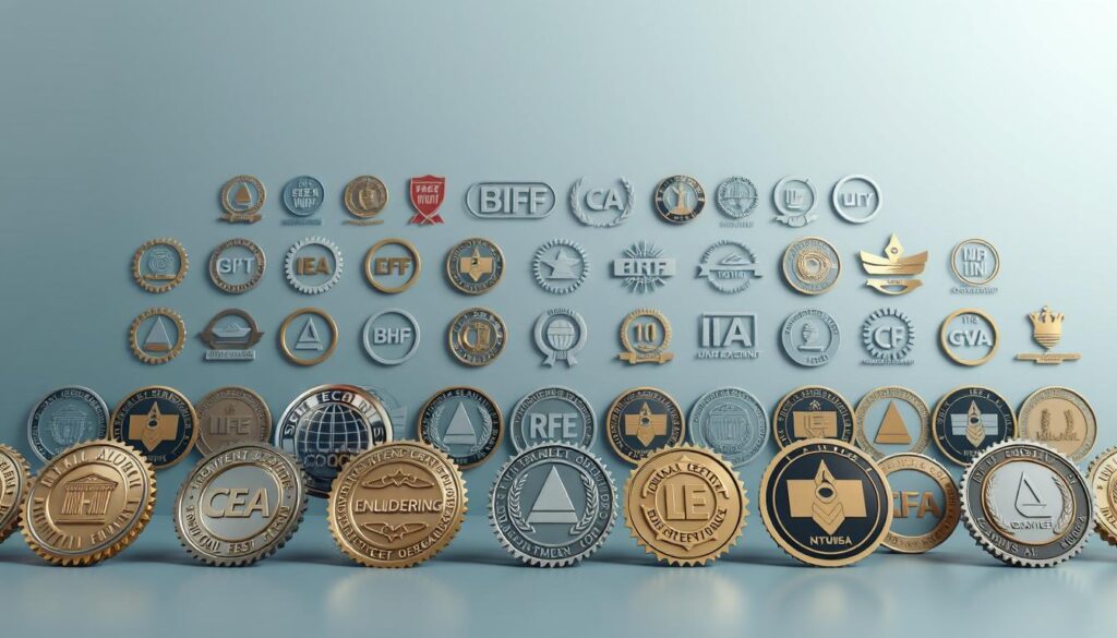 An array of international engineering certification emblems and insignias, meticulously rendered against a sleek, minimalist backdrop. The foreground features a collection of emblems in gold, silver, and bronze tones, emblazoned with emblematic designs and typography that convey the global recognition and prestige of civil engineering qualifications. The middle ground showcases a panoramic view of various certification seals and logos, each representing a distinct standard or accreditation body. In the background, a subtle gradient of cool tones creates a sense of depth and professionalism, emphasizing the global nature of these certifications. Crisp lighting and a shallow depth of field draw the viewer's attention to the intricate details of the certifications, highlighting their importance and impact in the evolving landscape of civil engineering.
