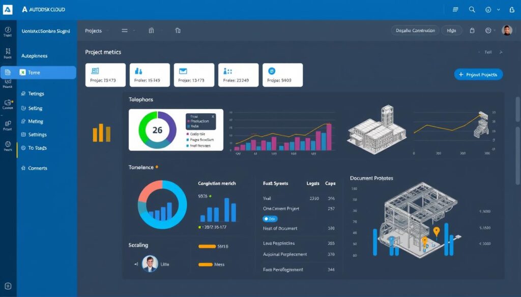 Autodesk Construction Cloud platform interface showing project dashboard with real-time data