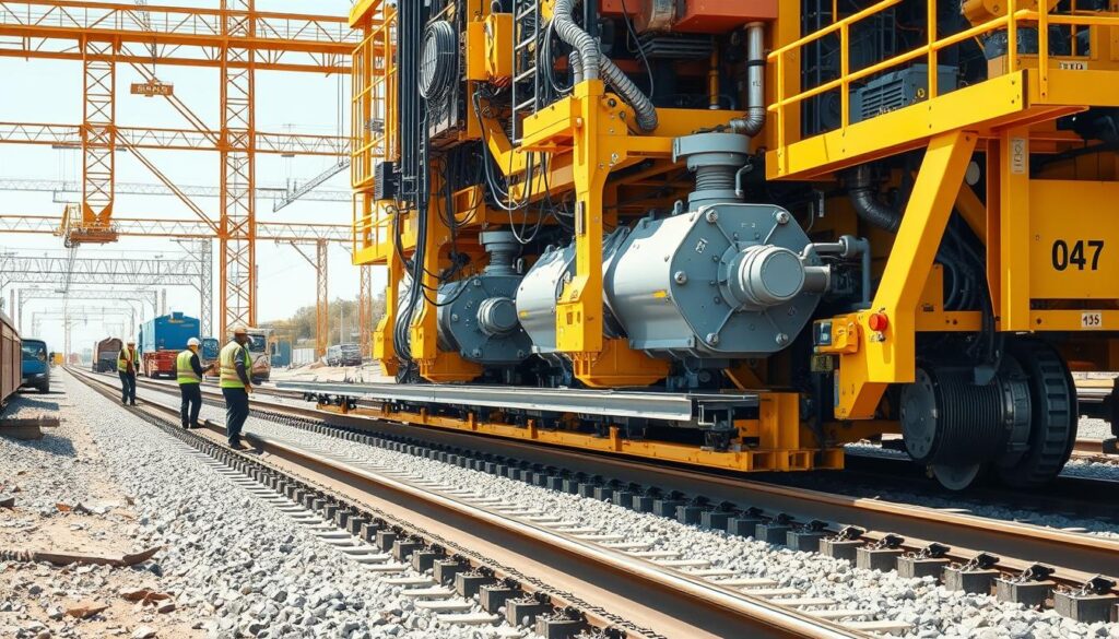 Automated track-laying machine installing high-speed rail track components