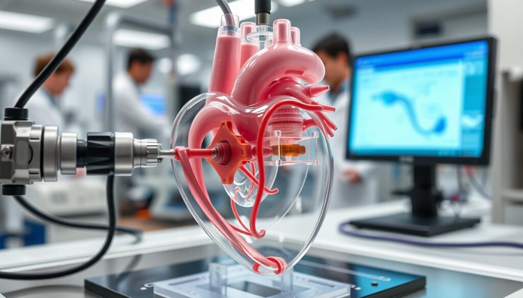 Bioengineered artificial heart valve being tested in a laboratory setting Bioengineered artificial heart valve being tested in a laboratory setting