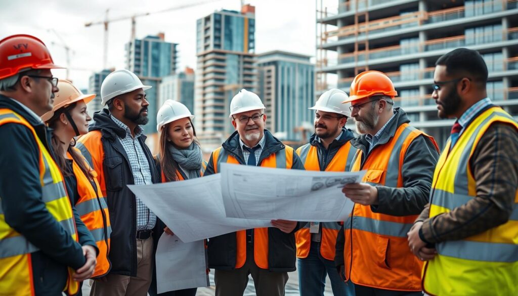 Chartered civil engineers working on a major UK infrastructure project showing career opportunities Chartered civil engineers working on a major UK infrastructure project showing career opportunities