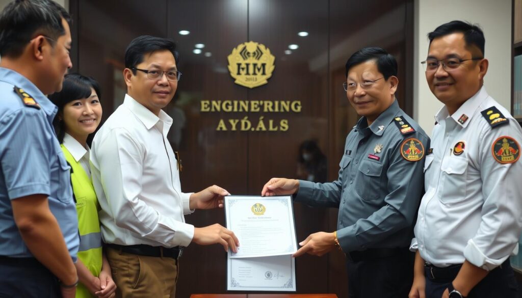 Civil engineer receiving professional certification in Southeast Asia