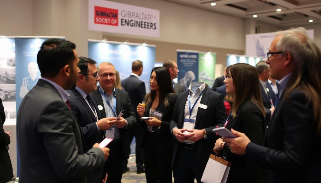 Civil engineers networking at a Gibraltar Society of Engineers event