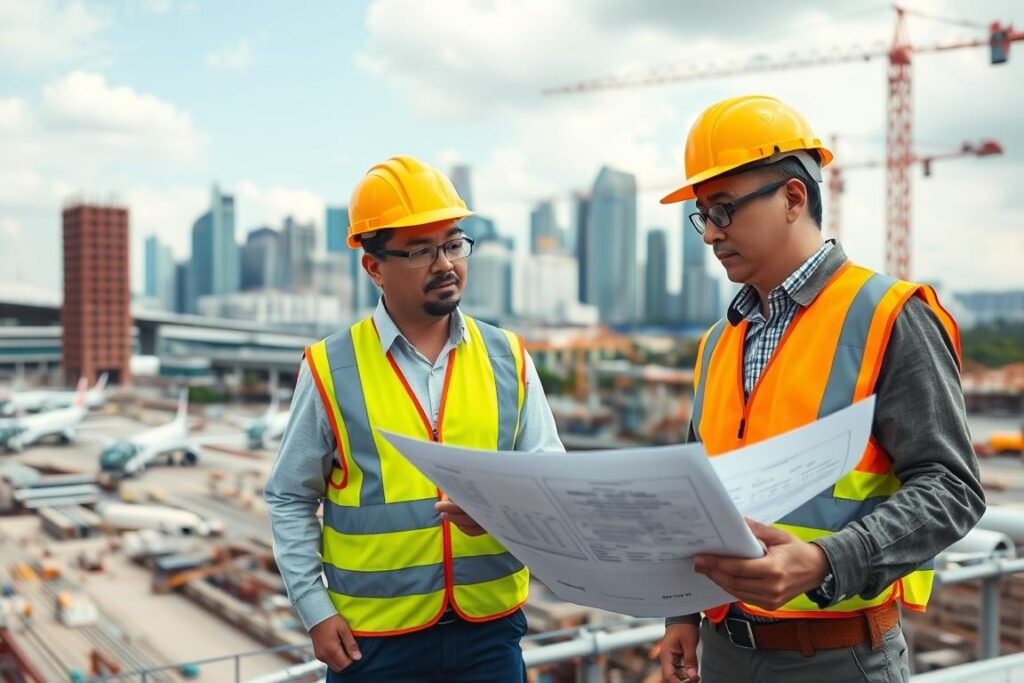 Civil engineers working on a major infrastructure project in Singapore