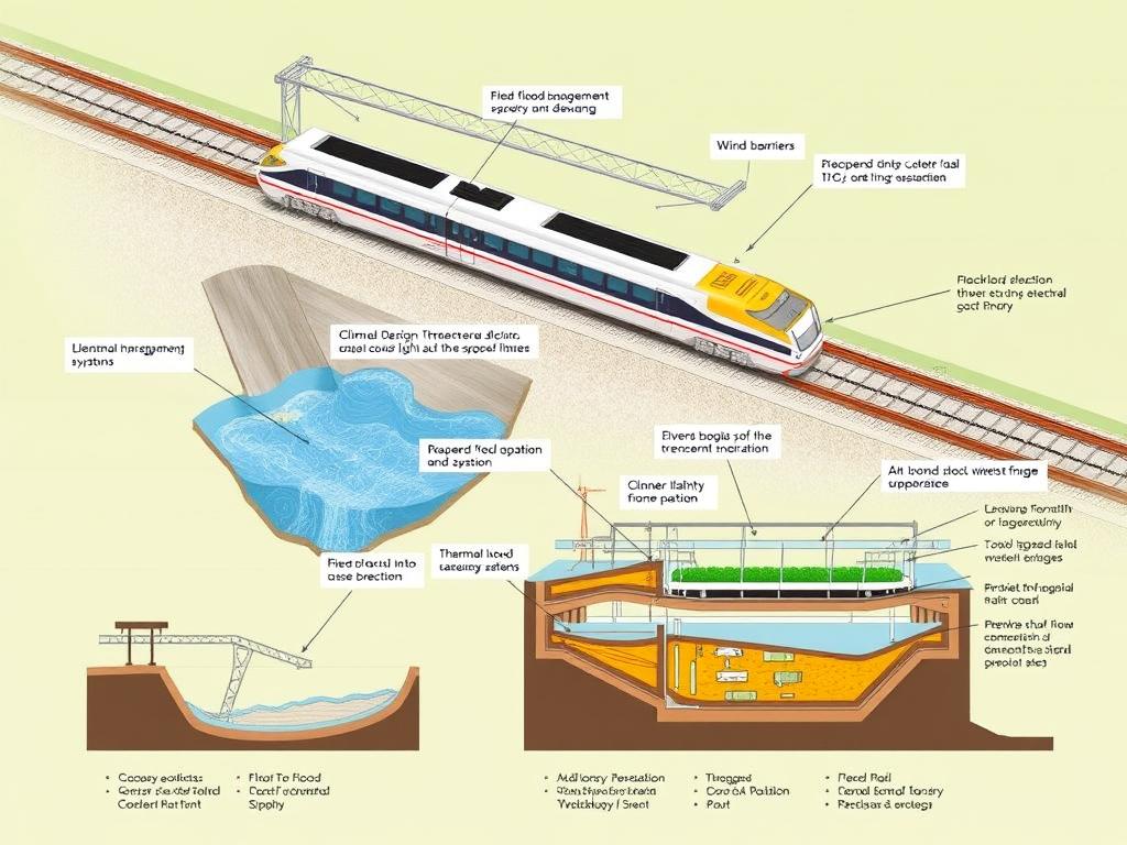 Climate-adaptive high-speed rail track construction with elevated design and protective features