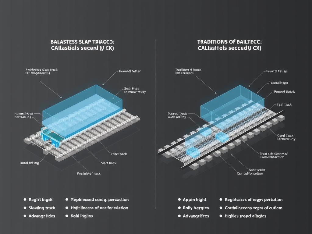 Comparison of ballastless slab track versus traditional ballasted track construction