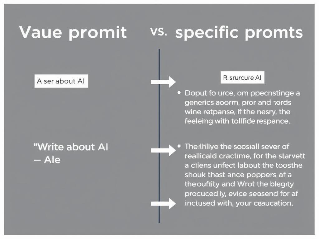 Comparison of vague vs specific prompts showing different AI outputs for prompt engineering tasks Comparison of vague vs specific prompts showing different AI outputs for prompt engineering tasks