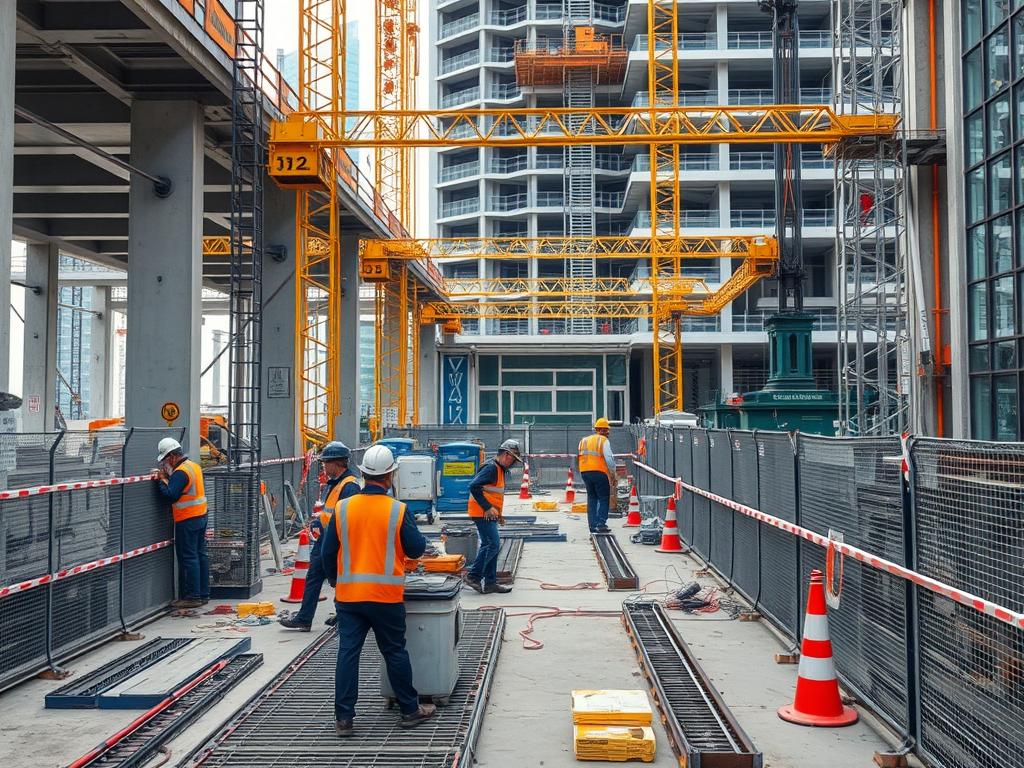 Construction site in Singapore with strict safety protocols being followed