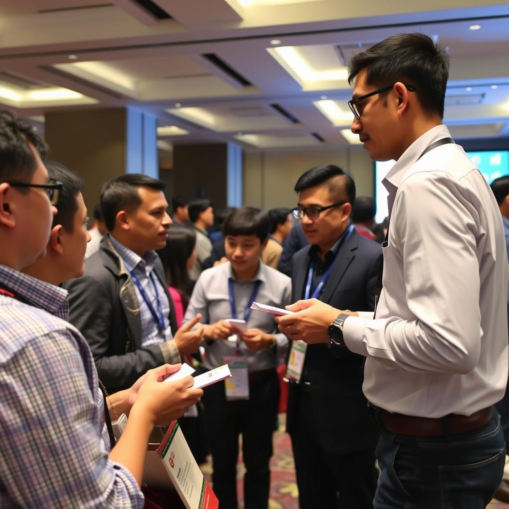 Engineering networking event in Southeast Asia with professionals exchanging contacts