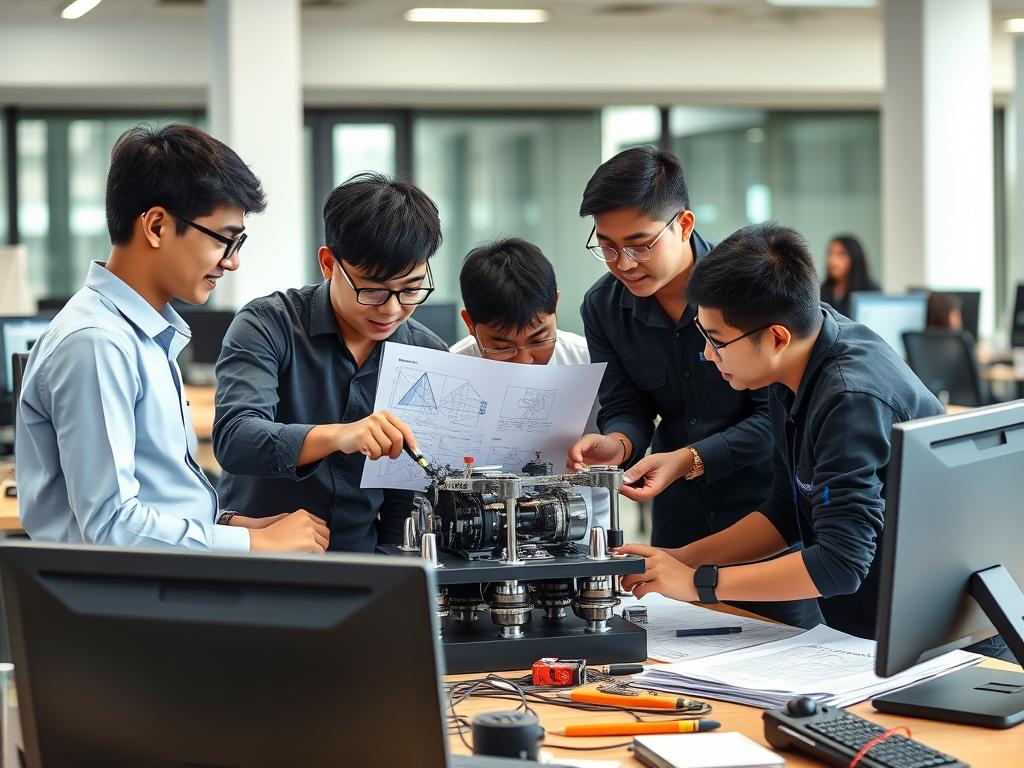 Engineering students at a Malaysian university working on a project Engineering students at a Malaysian university working on a project