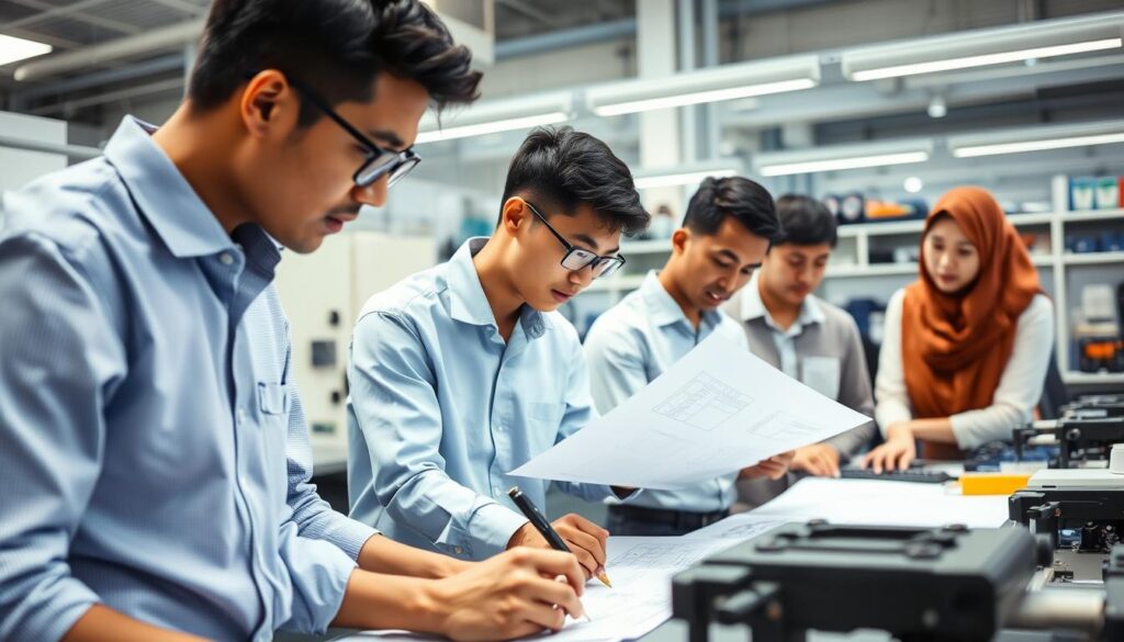 Engineering students studying in a Southeast Asian university laboratory
