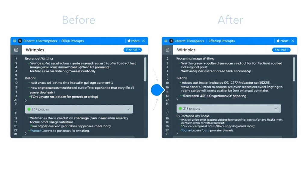Examples of effective prompts for different AI applications with before and after results Examples of effective prompts for different AI applications with before and after results