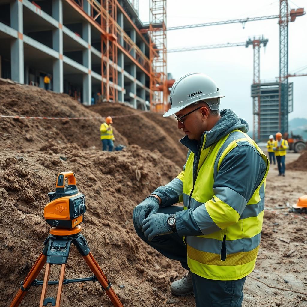 Geotechnical engineer conducting soil testing at a construction site in Vietnam