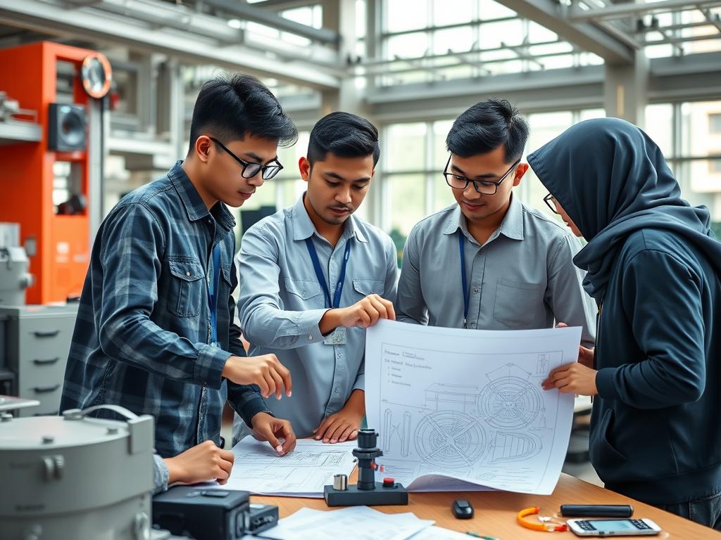 Indonesian engineering students working on a project at a technical university Indonesian engineering students working on a project at a technical university