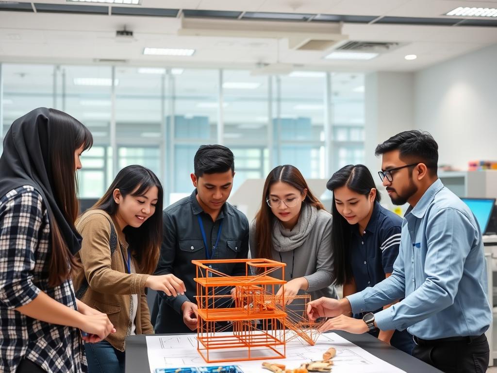International civil engineering students collaborating on a project in a Southeast Asian university International civil engineering students collaborating on a project in a Southeast Asian university