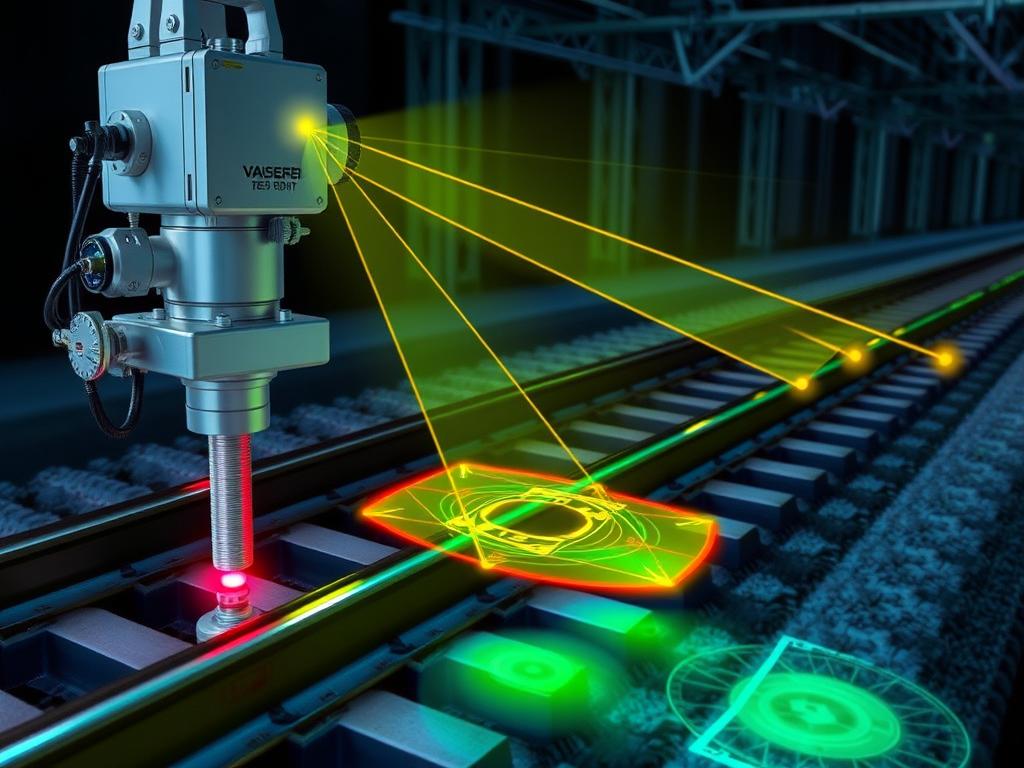 Laser-based track geometry measurement system scanning rails