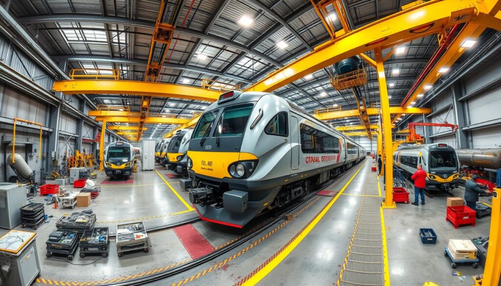 Modern rolling stock maintenance facility with specialized equipment Modern rolling stock maintenance facility with specialized equipment
