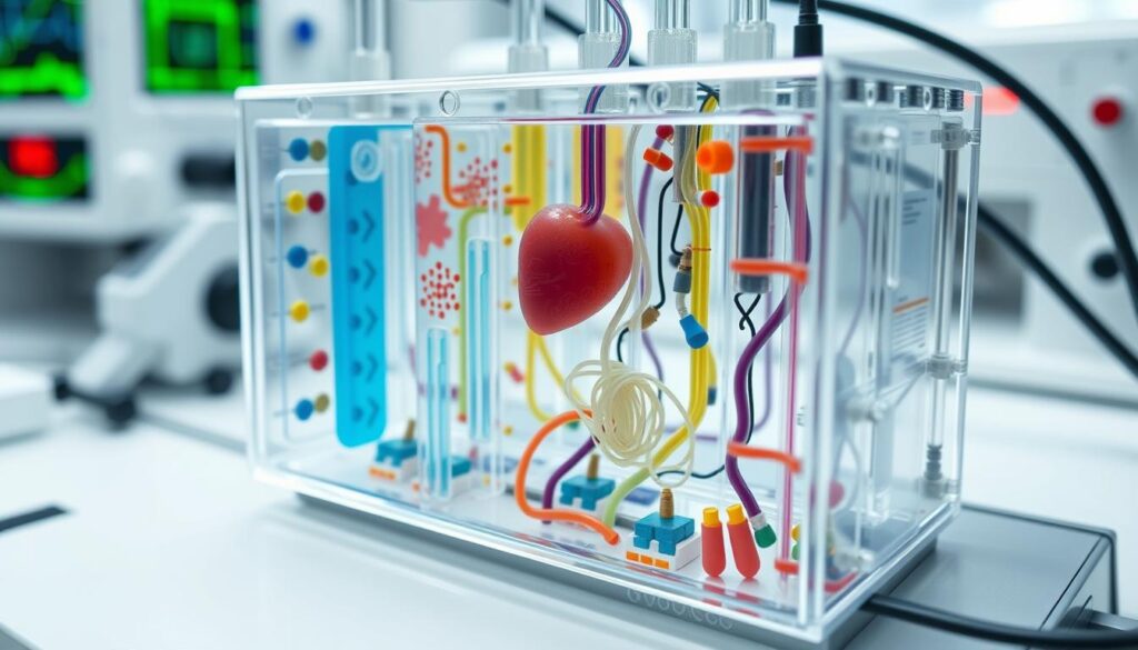 Organ-on-a-chip technology showing miniaturized human organ systems Organ-on-a-chip technology showing miniaturized human organ systems