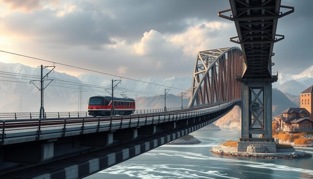 Railway bridge designed to withstand extreme environmental conditions including seismic activity Railway bridge designed to withstand extreme environmental conditions including seismic activity