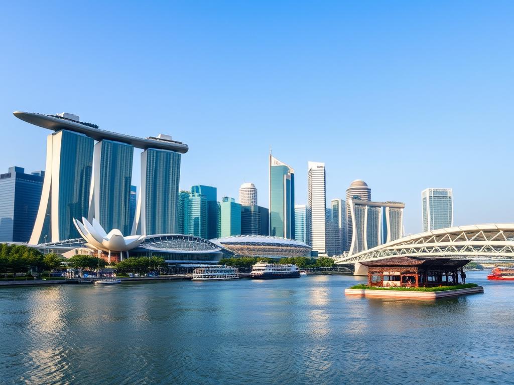 Singapore skyline with engineering marvels like Marina Bay Sands and the Helix Bridge Singapore skyline with engineering marvels like Marina Bay Sands and the Helix Bridge