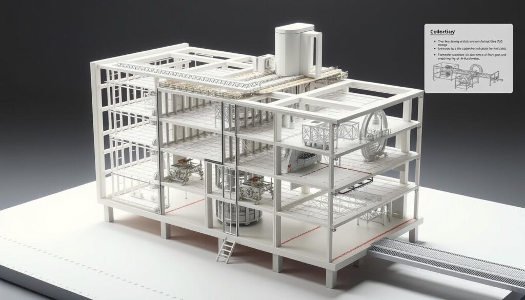 Structural analysis, a complex interplay of forces and materials. A detailed 3D architectural diagram, showcasing intricate load-bearing structures, stress points, and material properties. Crisp, technical illustrations in muted tones, illuminated by soft, directional lighting to emphasize the engineering principles. Cutaway views reveal the inner workings, while clean, minimal backgrounds allow the structural elements to take center stage. Precision-engineered components seamlessly integrated, projecting a sense of strength, stability, and scientific rigor. This image embodies the essence of the "Science Behind Structural Analysis", a visual exploration of the engineering concepts that shape our built environment.