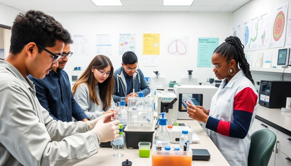 Students working in a biotechnology and bioengineering educational laboratory Students working in a biotechnology and bioengineering educational laboratory