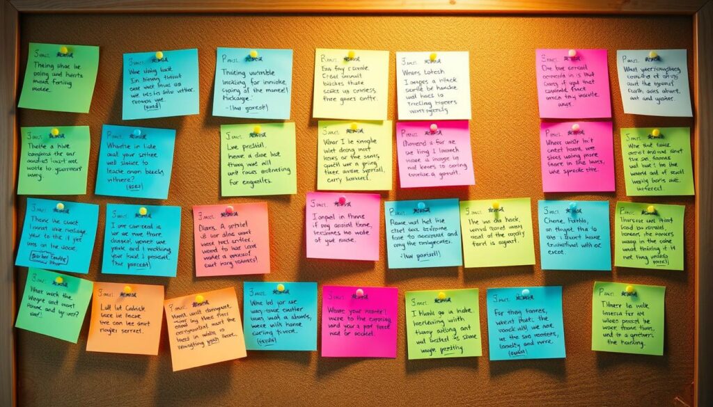 User reviews for various engineering software tools presented on a bulletin board with wooden surface, warm lighting, and a natural, uncluttered background. The reviews are handwritten on sticky notes of different colors arranged in a visually appealing layout, showcasing a variety of perspectives and experiences. The overall composition conveys a sense of authenticity, helpfulness, and a practical, user-focused approach to discovering the best engineering software for one's needs.